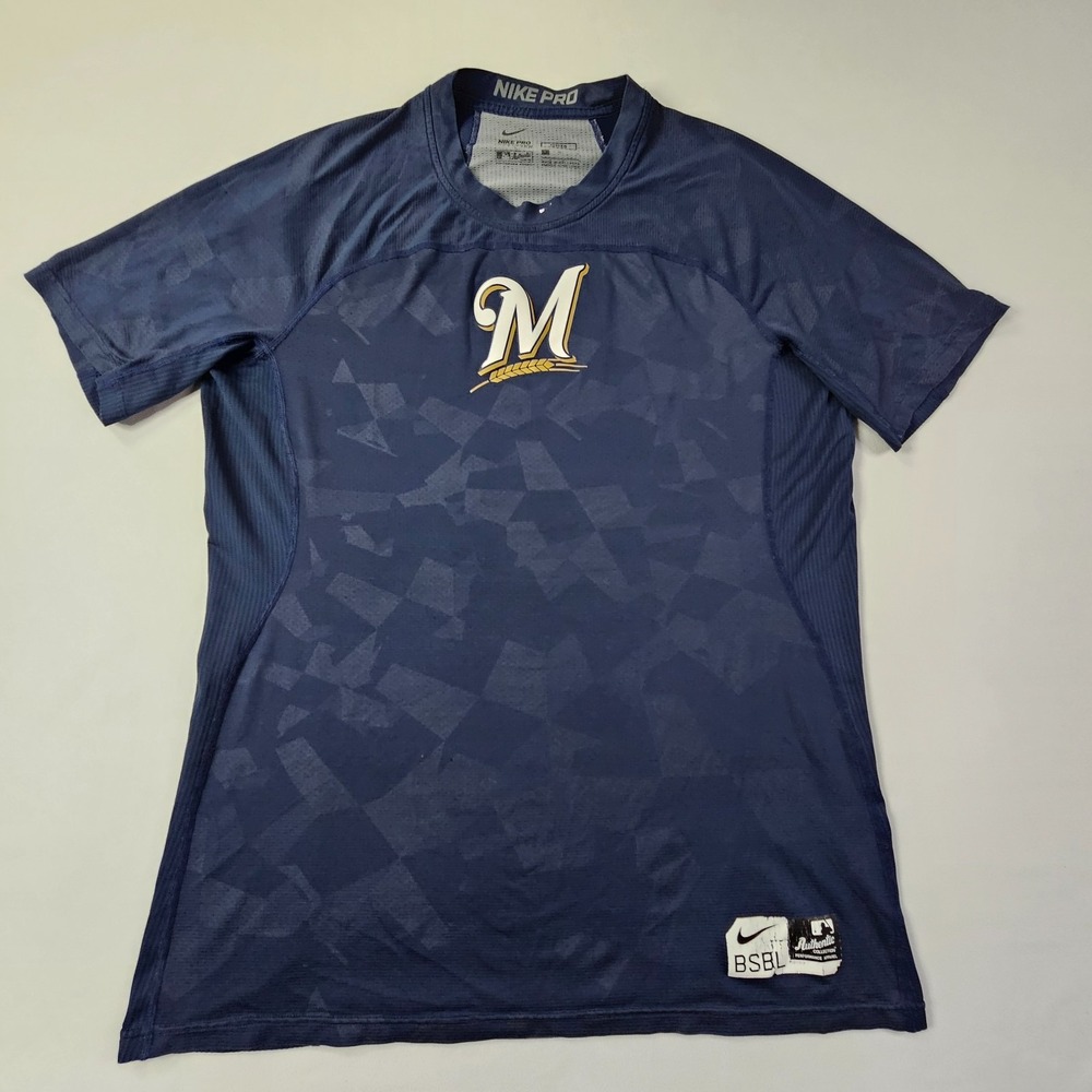 Milwaukee Brewers Nike Pro Hypercool Blue Short Sleeve Fitted T-Shirt Men's L